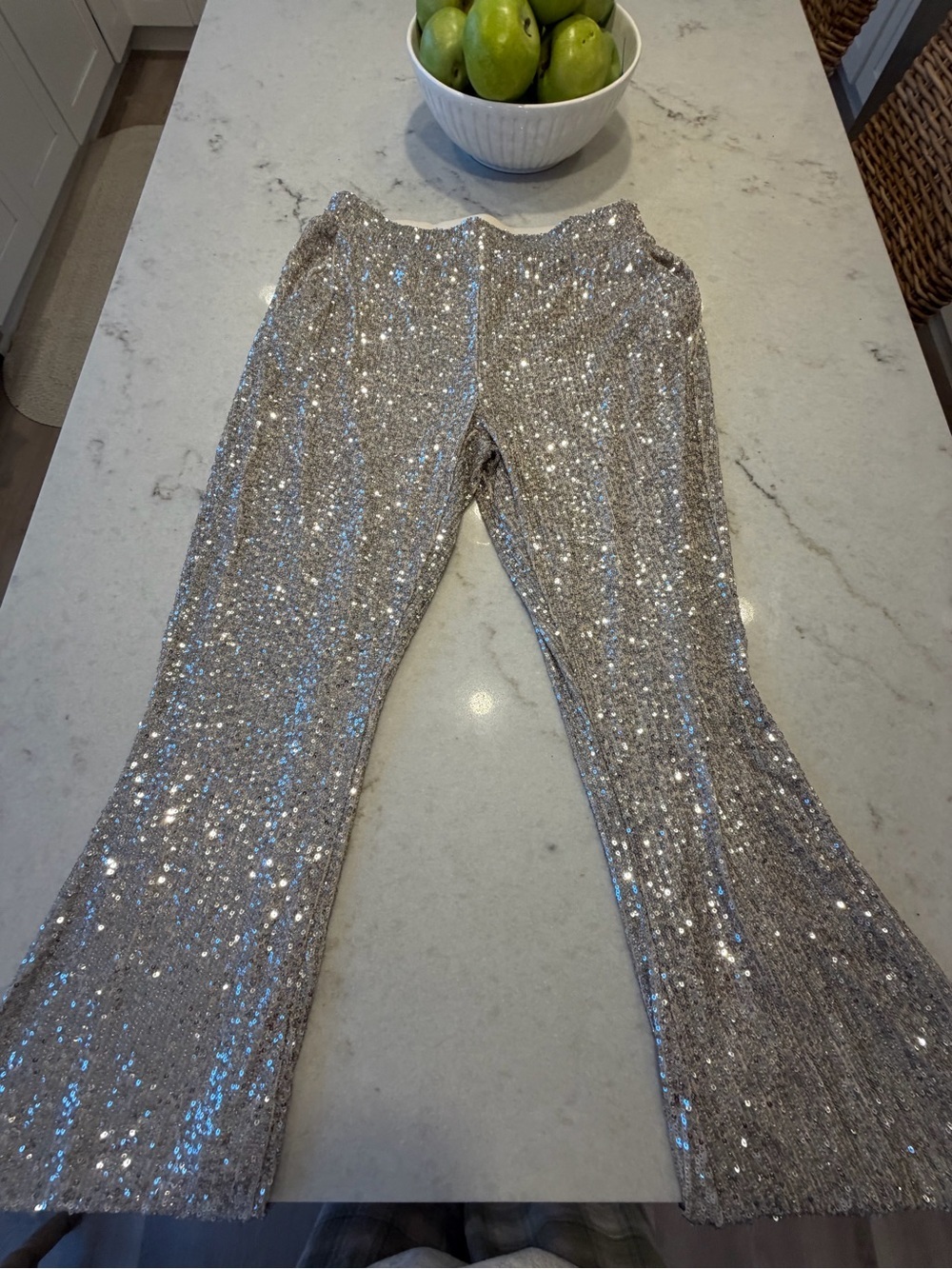 Cable & Gauge Champagne Sequin Wide-Leg Pants! Elastic! Stunning! L - Picture 5 of 7
